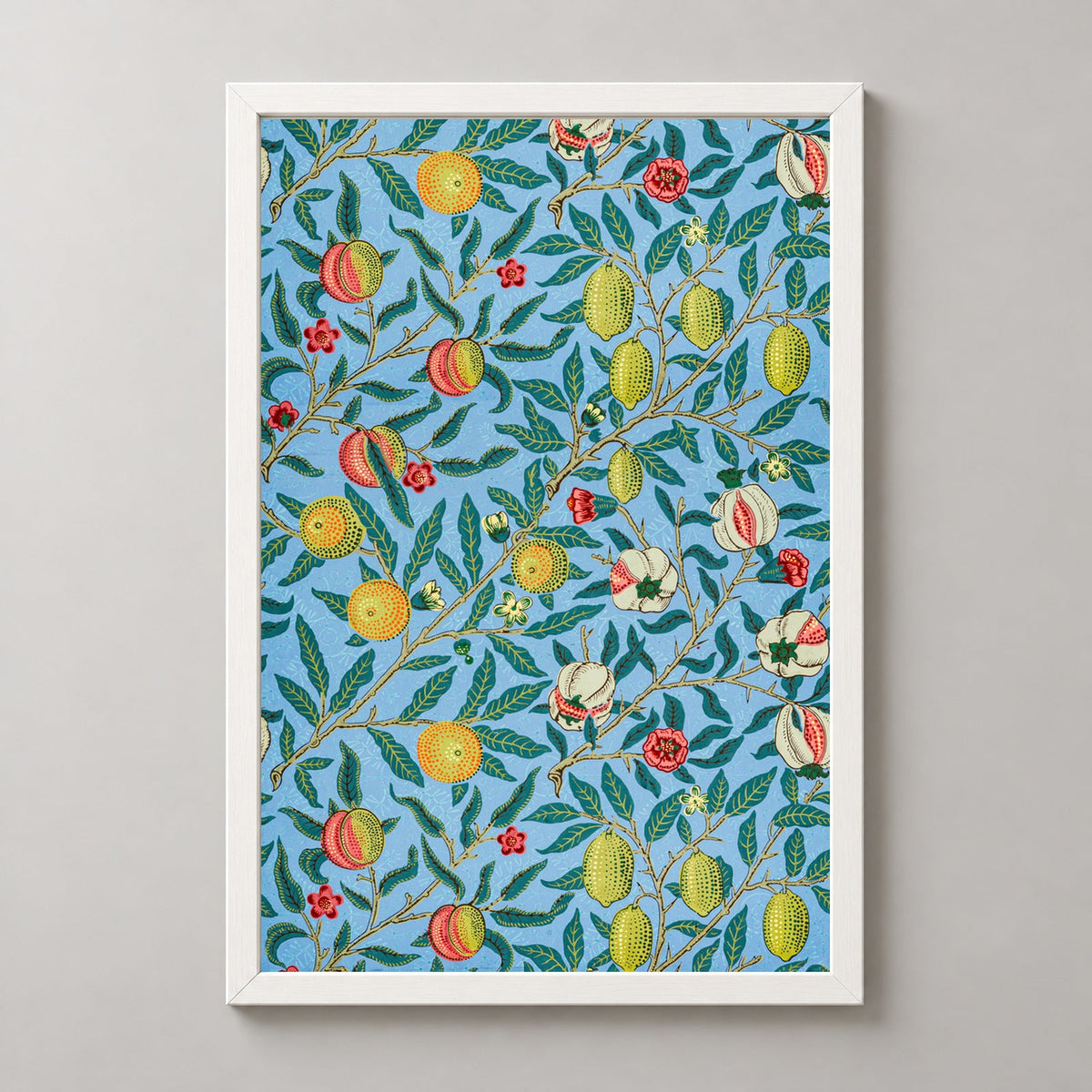 William Morris Fruit Garden - Vintage Botanical Art Print — realistic white frame studio view