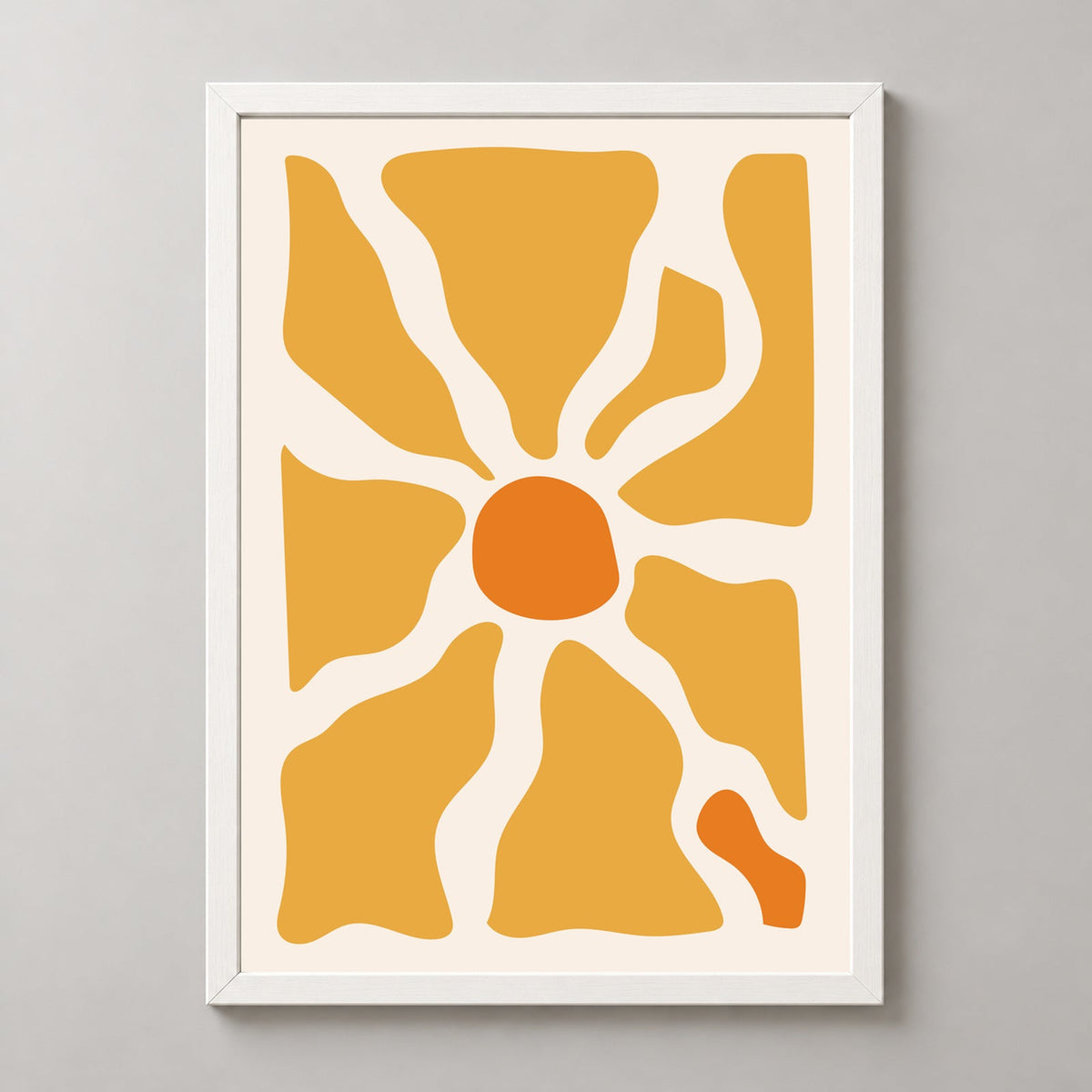 Abstract Sunburst - Bold Geometric Art Print — realistic white frame studio view