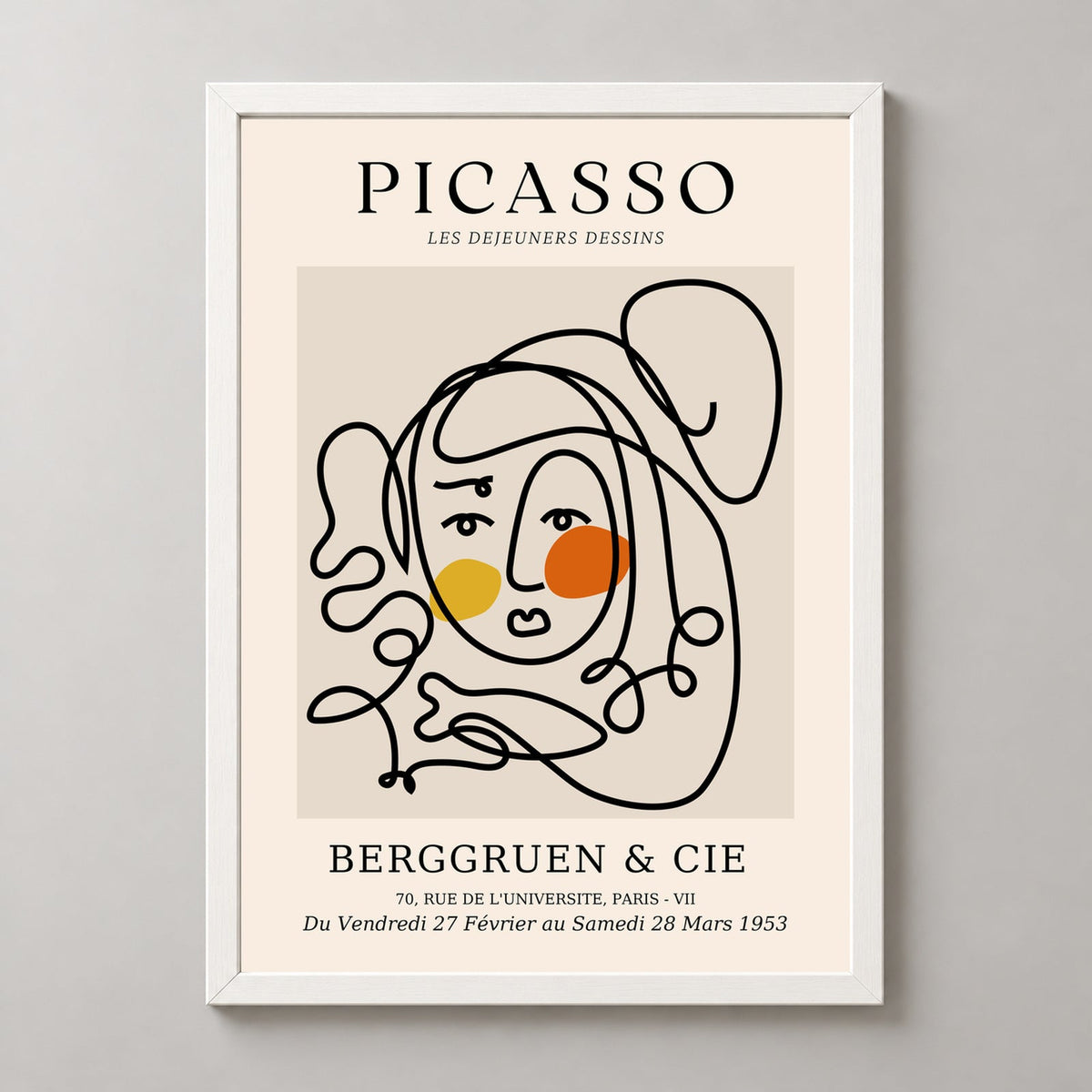 Picasso's Les Dejeuners Dessins - Iconic Berggruen Exhibition Art Print — realistic white frame studio view