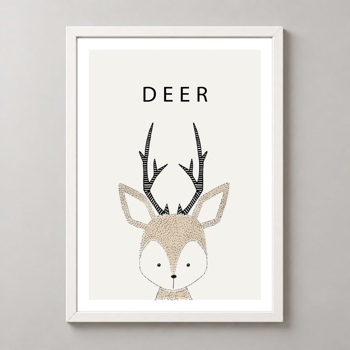 Charming Deer Illustration - Minimalist Animal Art Print — realistic white frame studio view