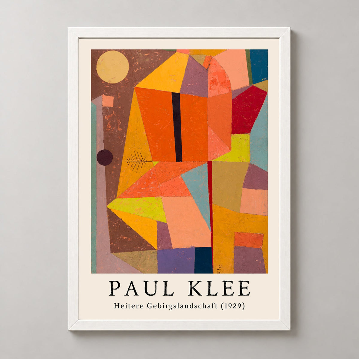 Paul Klee's Heitere Gebirgslandschaft (1929) - Vibrant Abstract Art Print — realistic white frame studio view