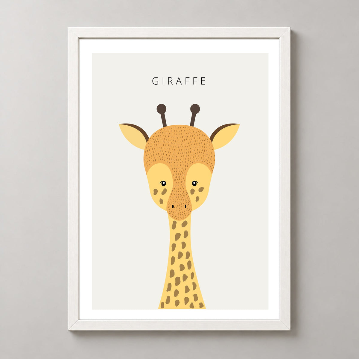 Minimalist Giraffe Illustration - Modern Animal Art Print — realistic white frame studio view
