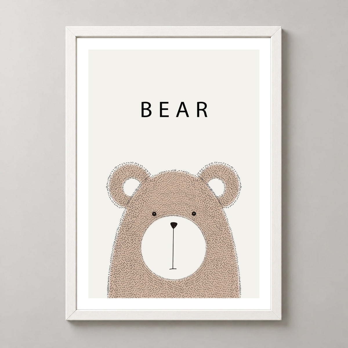 Minimalist Bear Illustration - Cute Animal Art Print — realistic white frame studio view