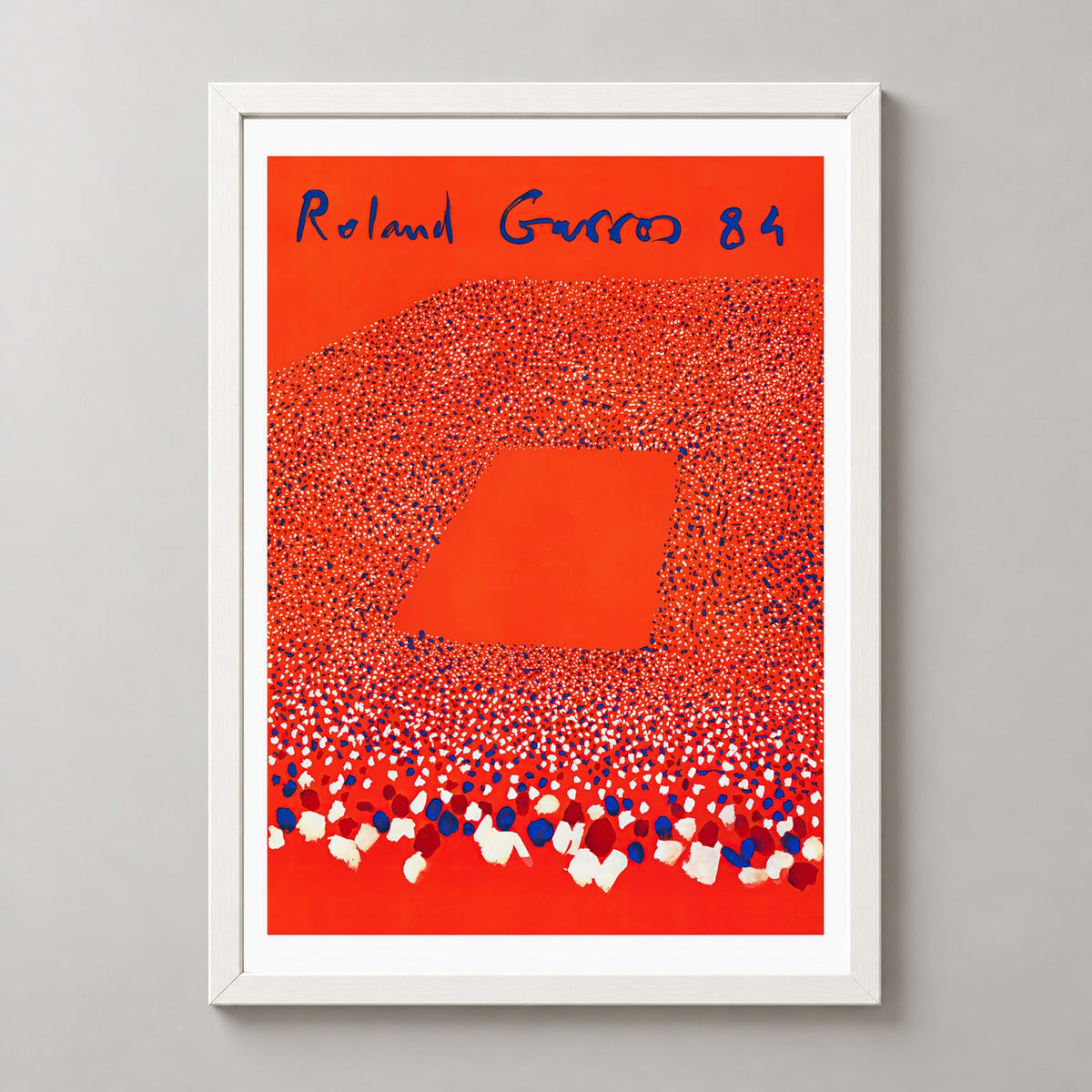 Roland Garros 84 - Vibrant Abstract Tennis Poster — realistic white frame studio view