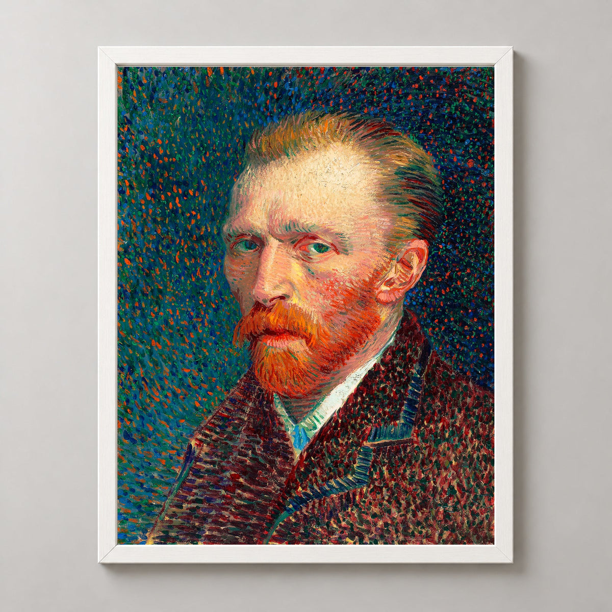 Vincent van Gogh's Self-Portrait - Iconic Post-Impressionist Art Print — realistic white frame studio view