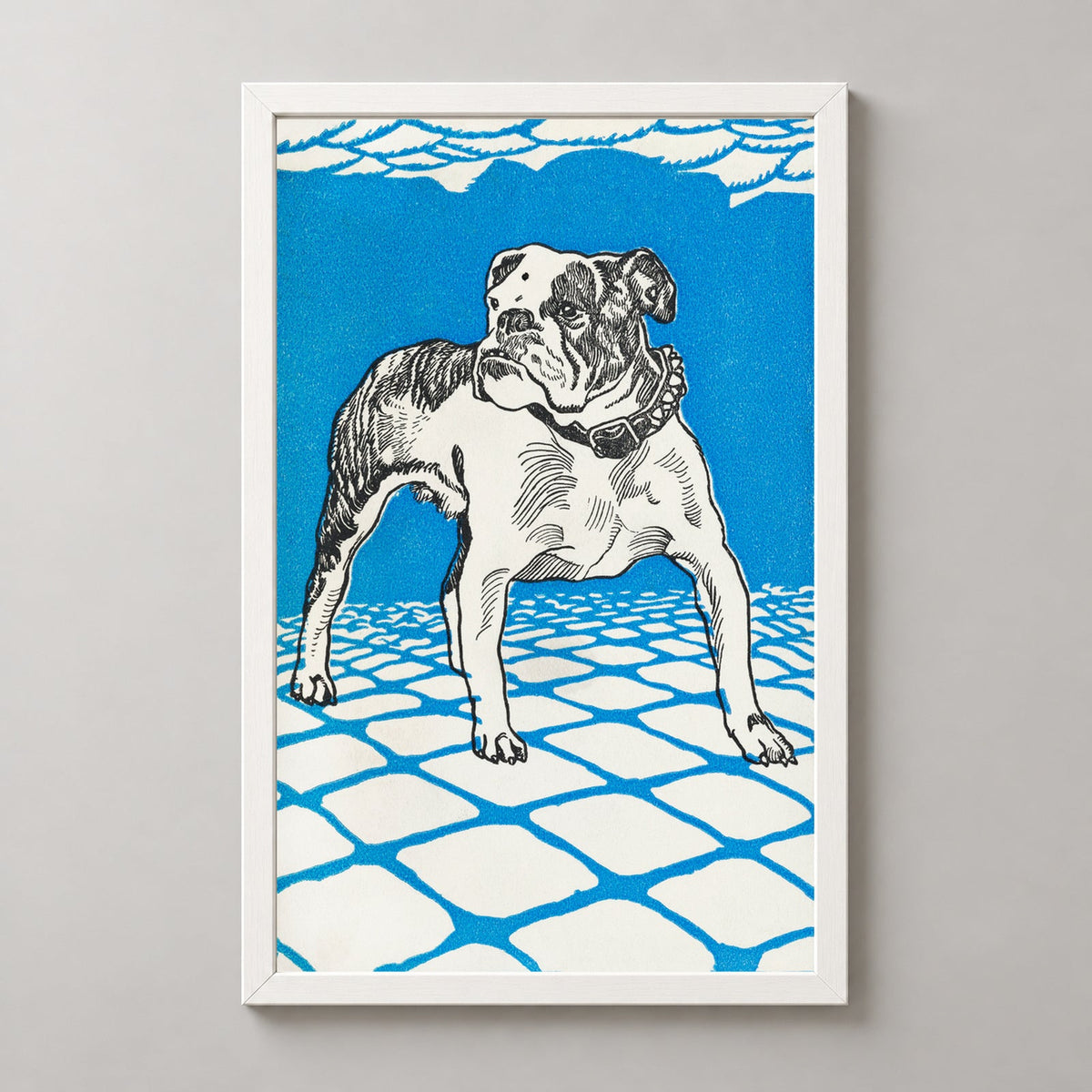 Vintage Bulldog Illustration Art Print - Charming Canine Design — realistic white frame studio view