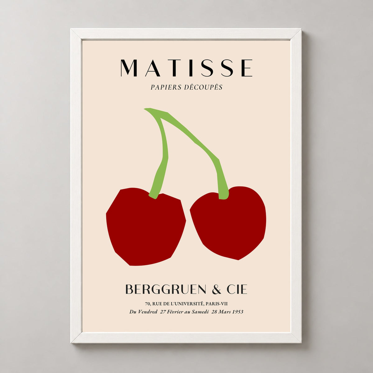 Henri Matisse - Papiers Découpés - Berggruen & Cie Exhibition Poster — realistic white frame studio view
