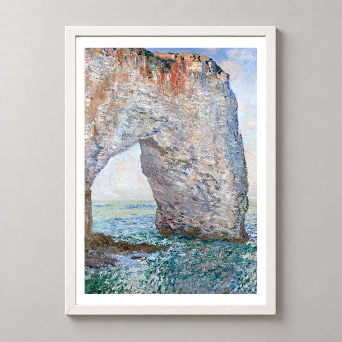 The Manneporte near Étretat (1886) by Claude Monet — realistic white frame studio view