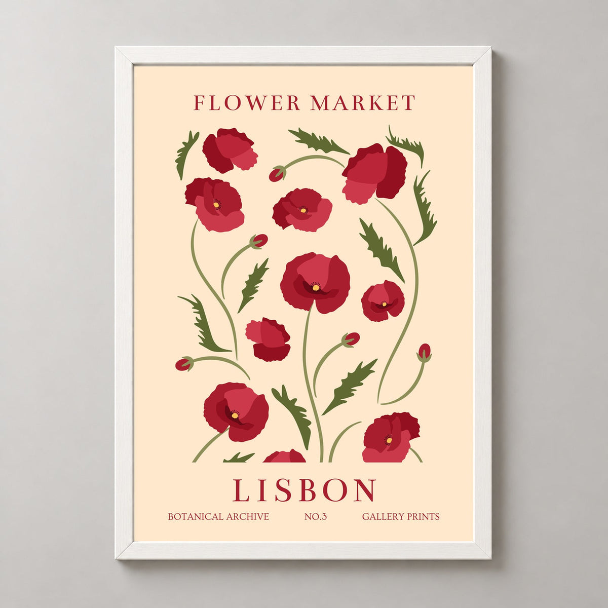 Lisbon Flower Market - Botanical Archive Vintage Art Print No.3 — realistic white frame studio view
