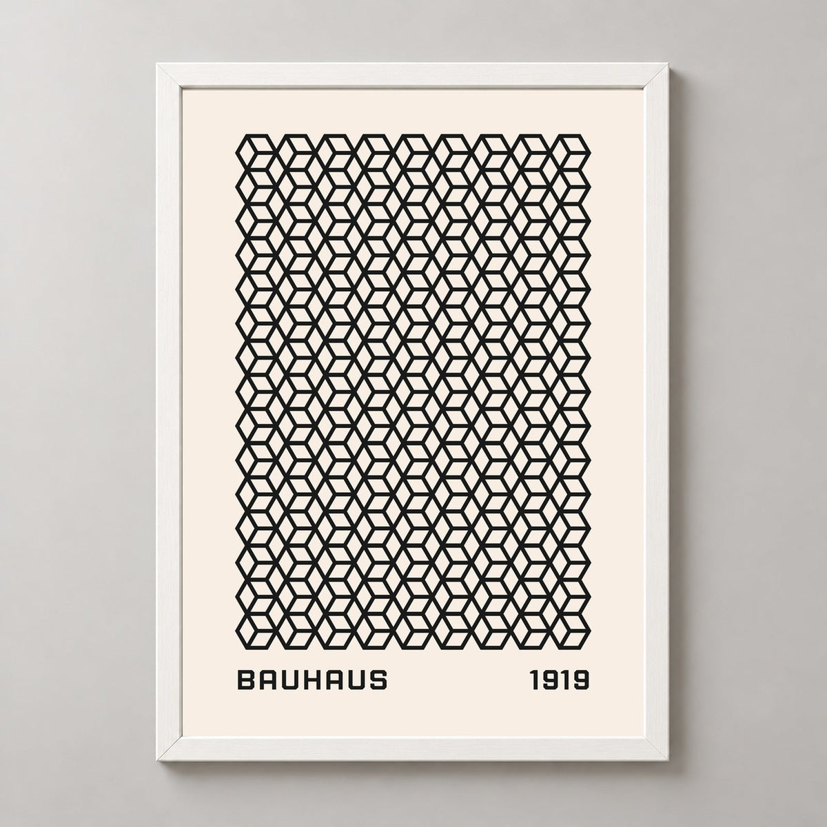 Bauhaus 1919 Geometric Print - Iconic Art Deco Design — realistic white frame studio view
