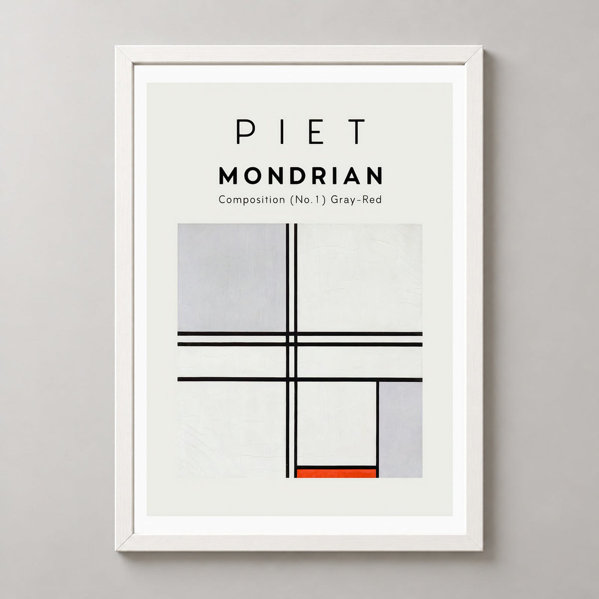 Piet Mondrian - Composition No. 1 Gray-Red Art Print — realistic white frame studio view
