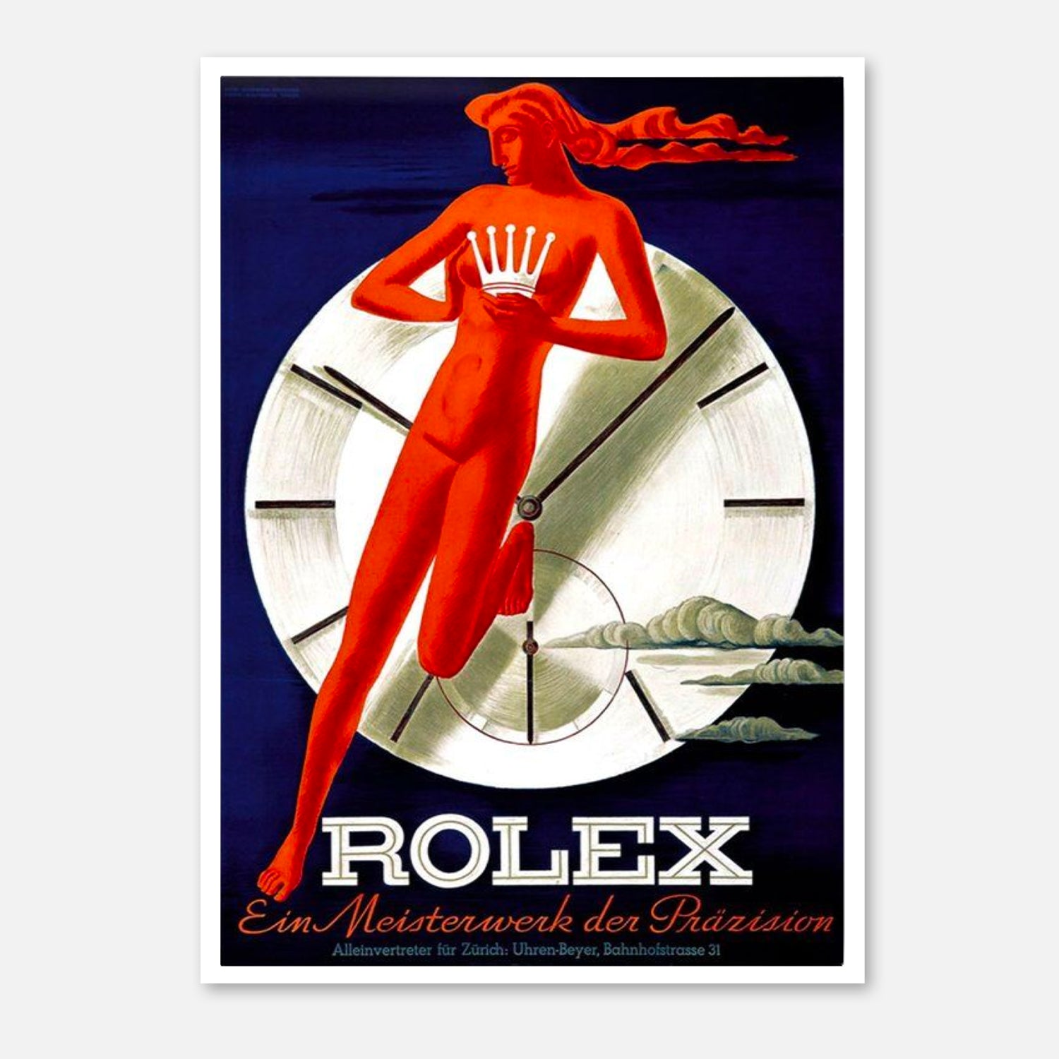 Vintage Rolex Advertising Poster - Iconic Art Deco Timepiece Illustrat