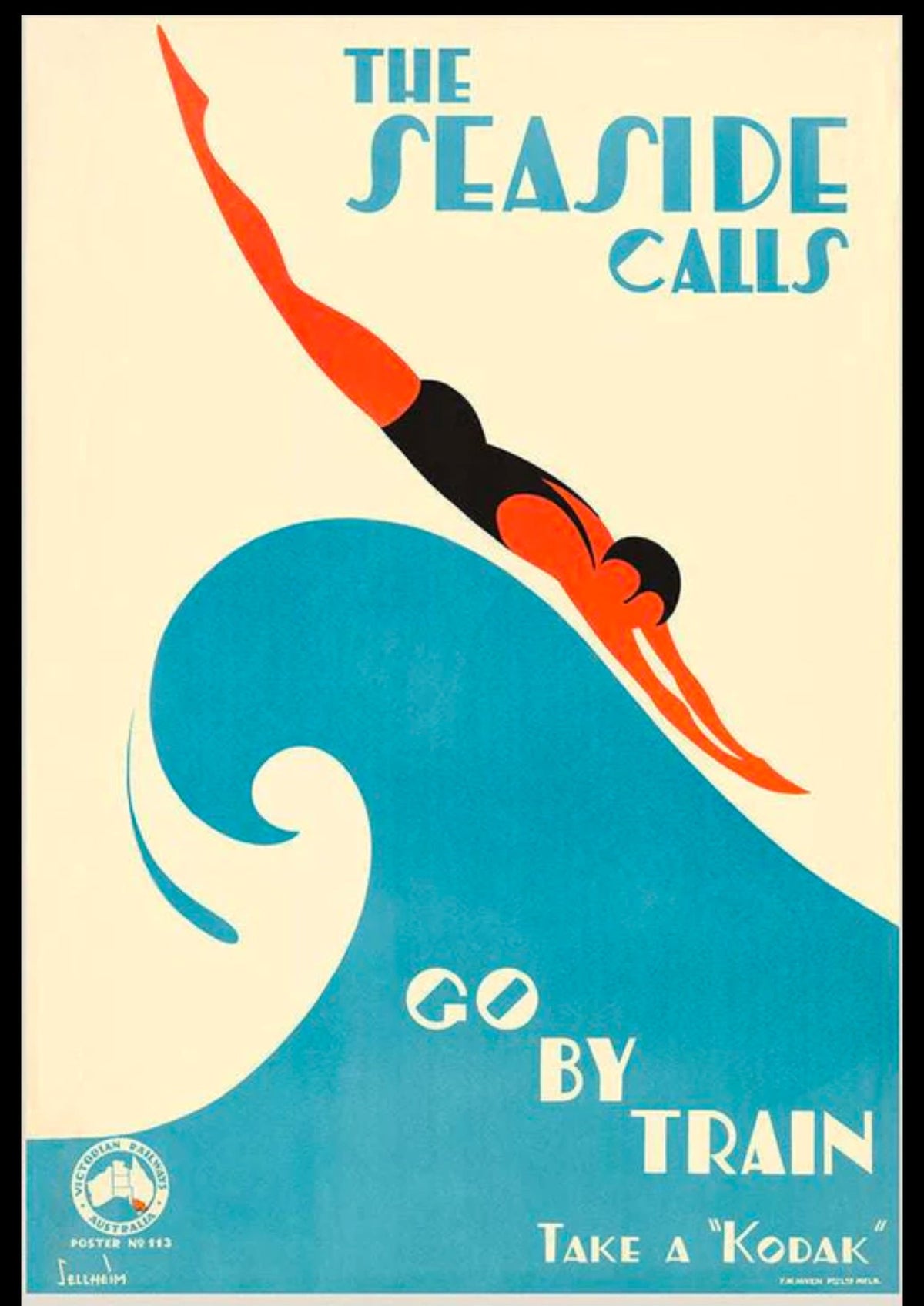 The Seaside Calls Vintage Travel Poster - 1930s Australian Art Print — poster only, complete unframed artwork