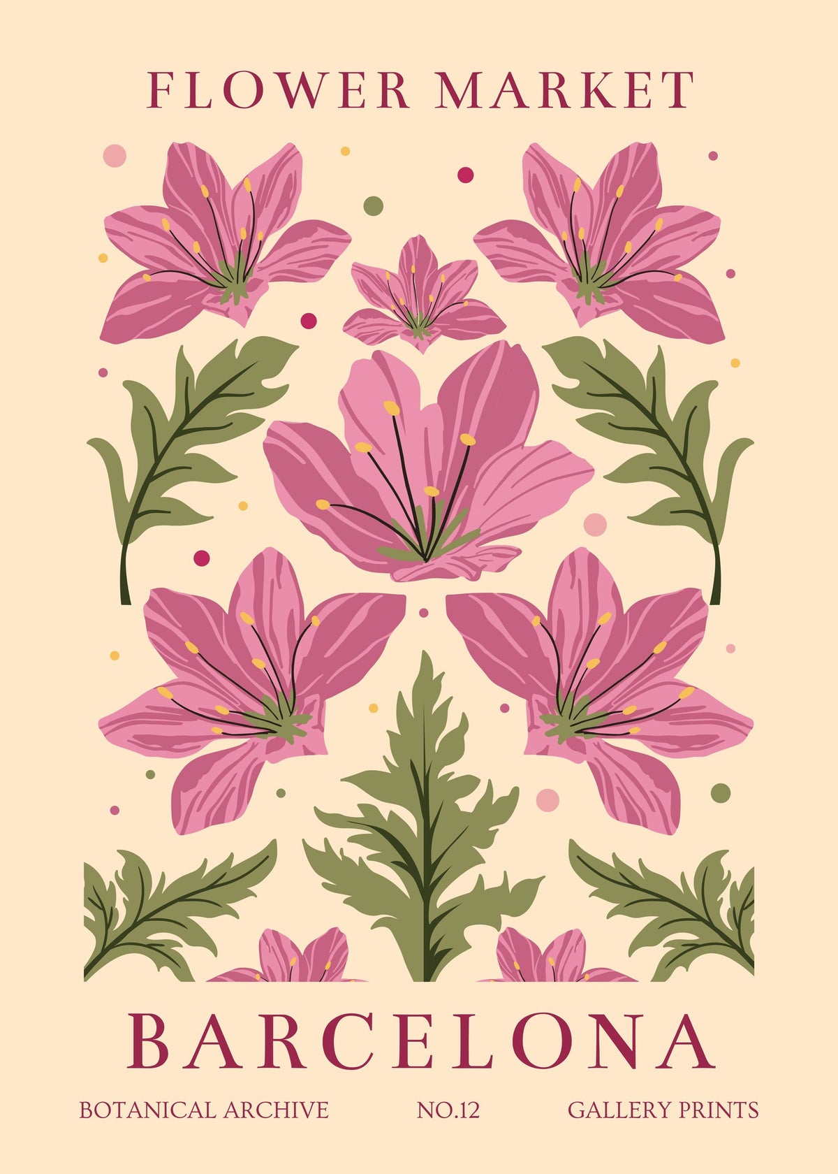 Flower Market in Barcelona - Vibrant Botanical Art Print — poster only, complete unframed artwork