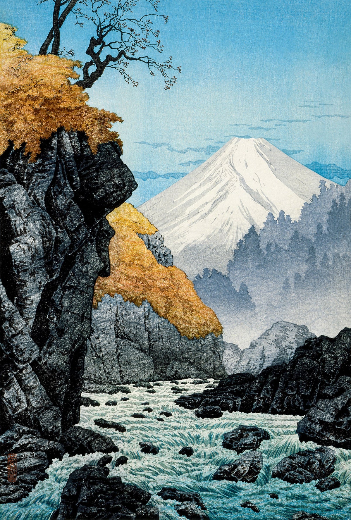 Scenic Mountain River Japanese Ukiyo-e Art Print — poster only, complete unframed artwork