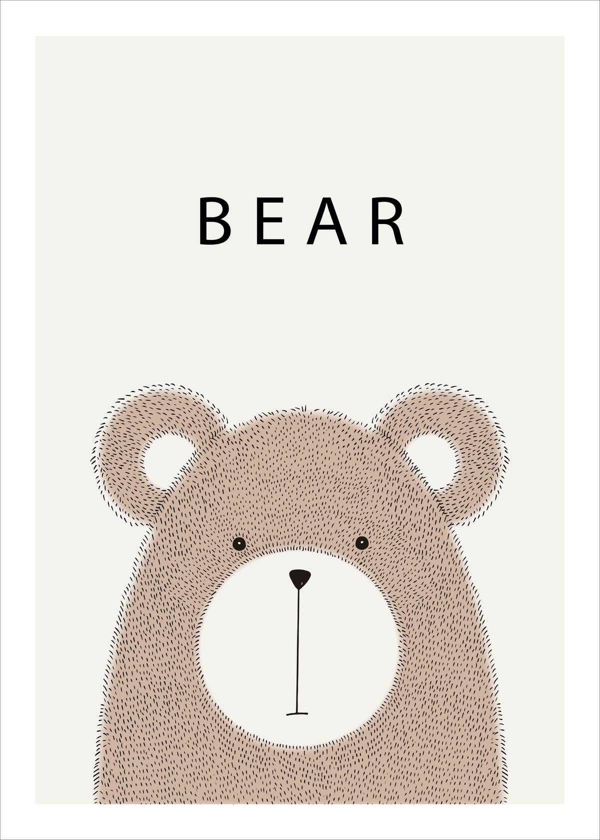 Minimalist Bear Illustration - Cute Animal Art Print — poster only, complete unframed artwork