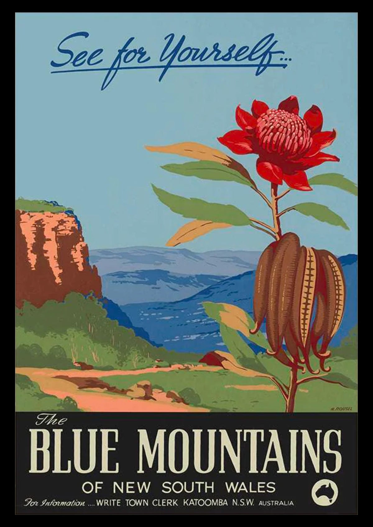 The Blue Mountains of New South Wales - Vintage Travel Poster — poster only, complete unframed artwork