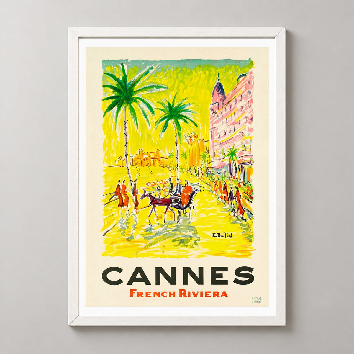 Cannes Vintage Travel Poster: Explore the Glamour of French Riviera — realistic white frame studio view