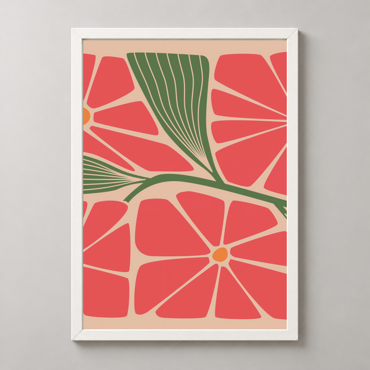 Vibrant Floral Art Print by Steve Simpson - Modern Abstract Flower Design — realistic white frame studio view