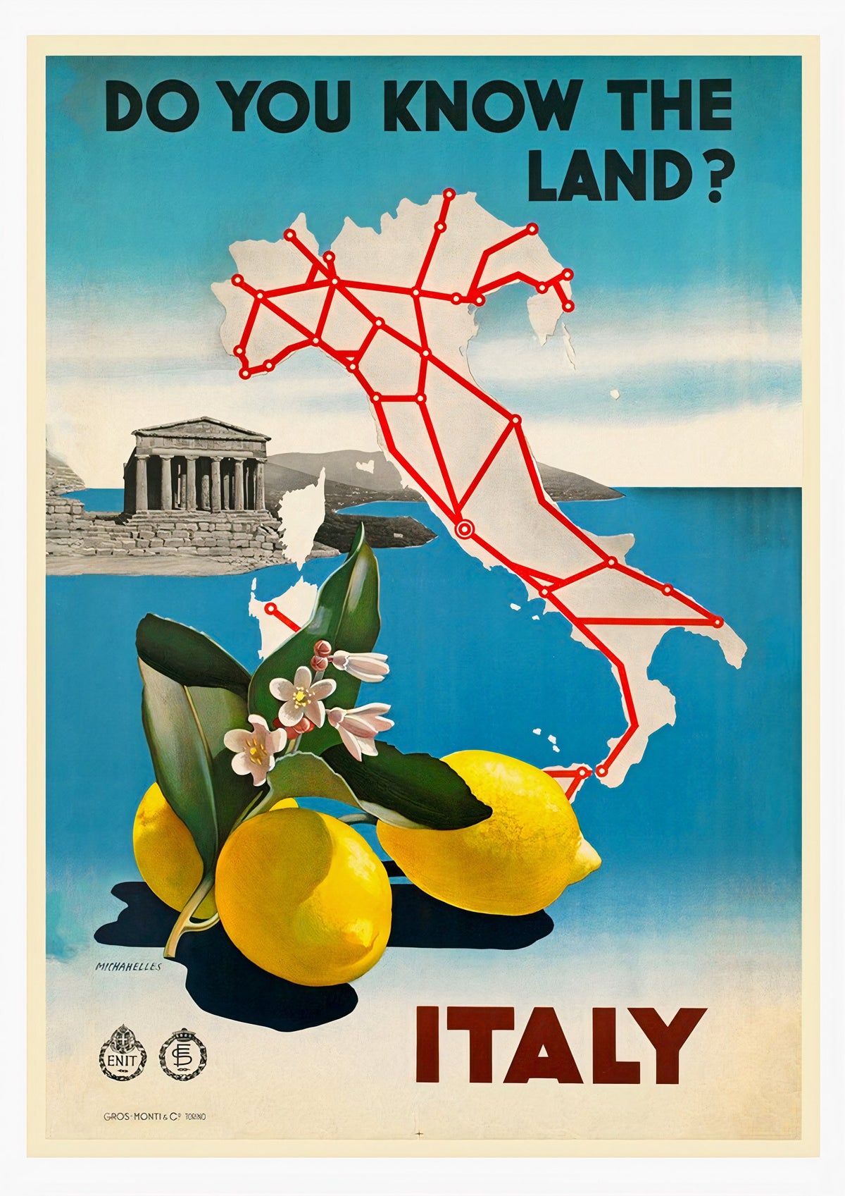 Italy Do You Know the Land Vintage Travel Print — poster only, complete unframed artwork