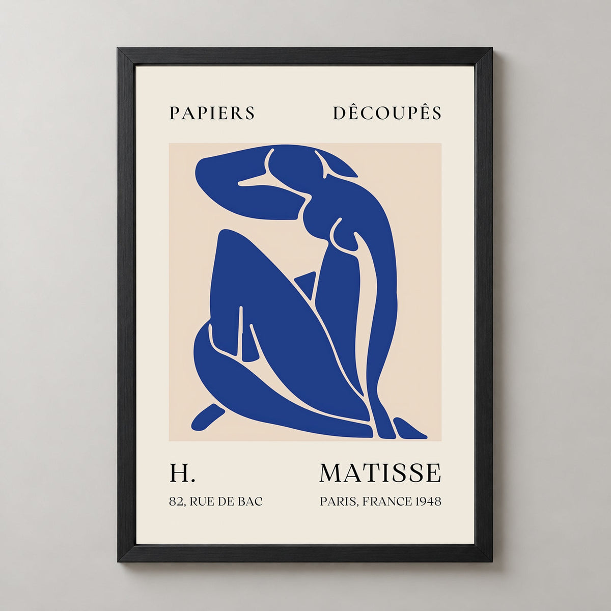 Papiers Découpés Blue H. Matisse Print (1948) — realistic black frame studio view