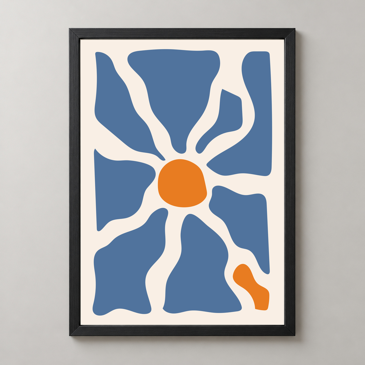 Bold Abstract Sun and Waves Art Print - Modern Minimalist Design — realistic black frame studio view