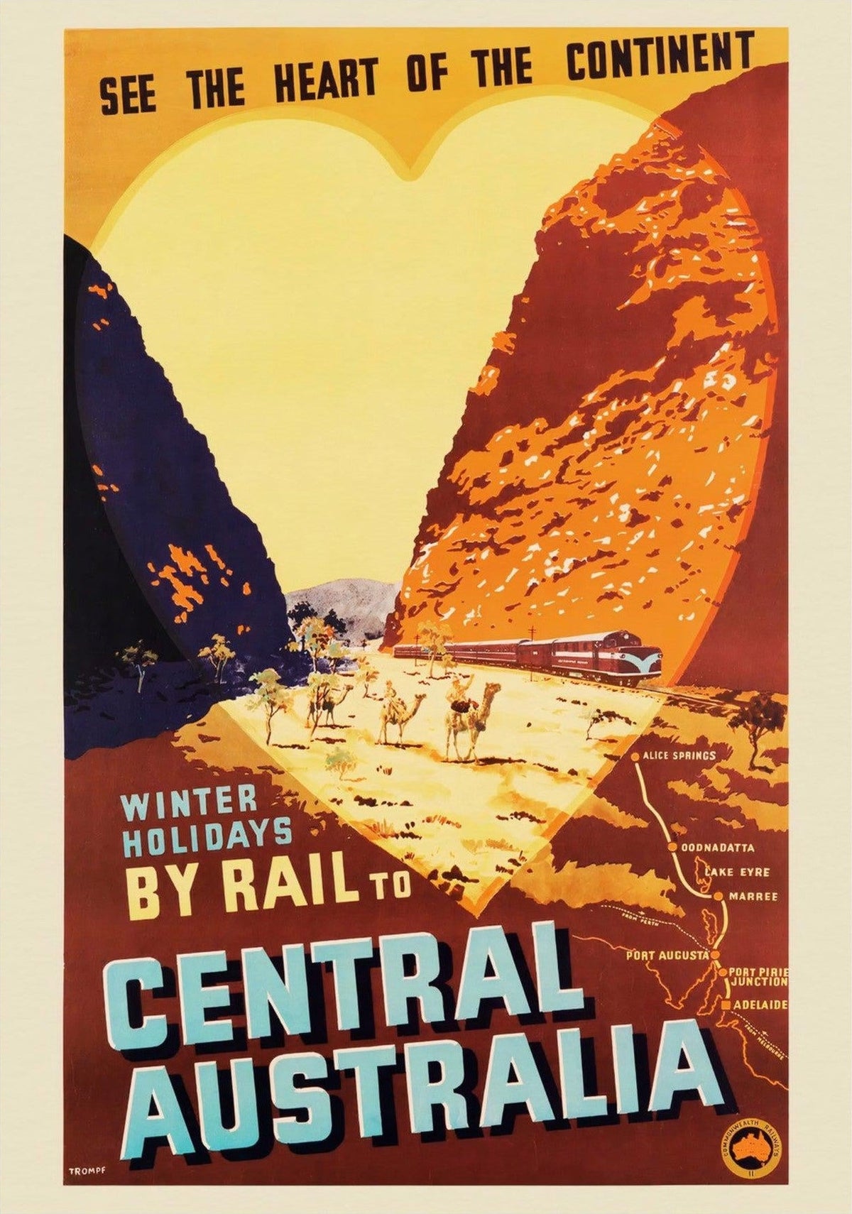 Winter Holidays By Rail | Central Australia Vintage Poster — poster only, complete unframed artwork