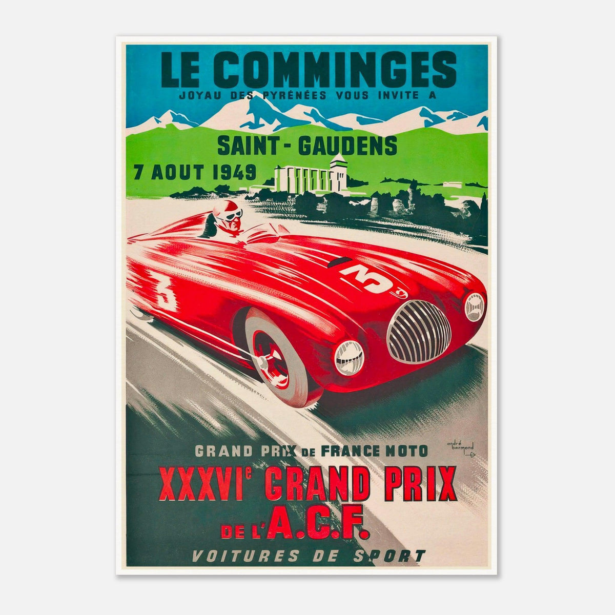 XXXVI Grand Prix of the ACF at Comminges France Vintage Racing Poster
