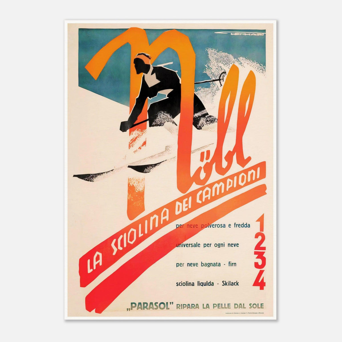 Nobl School of Champions Italy Vintage Ski Poster - Framed/Unframed