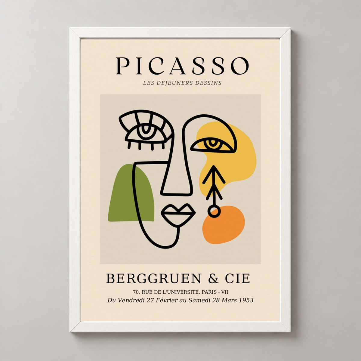 Picasso Les Dejeuners Dessins - Abstract Modern Art Poster — realistic white frame studio view