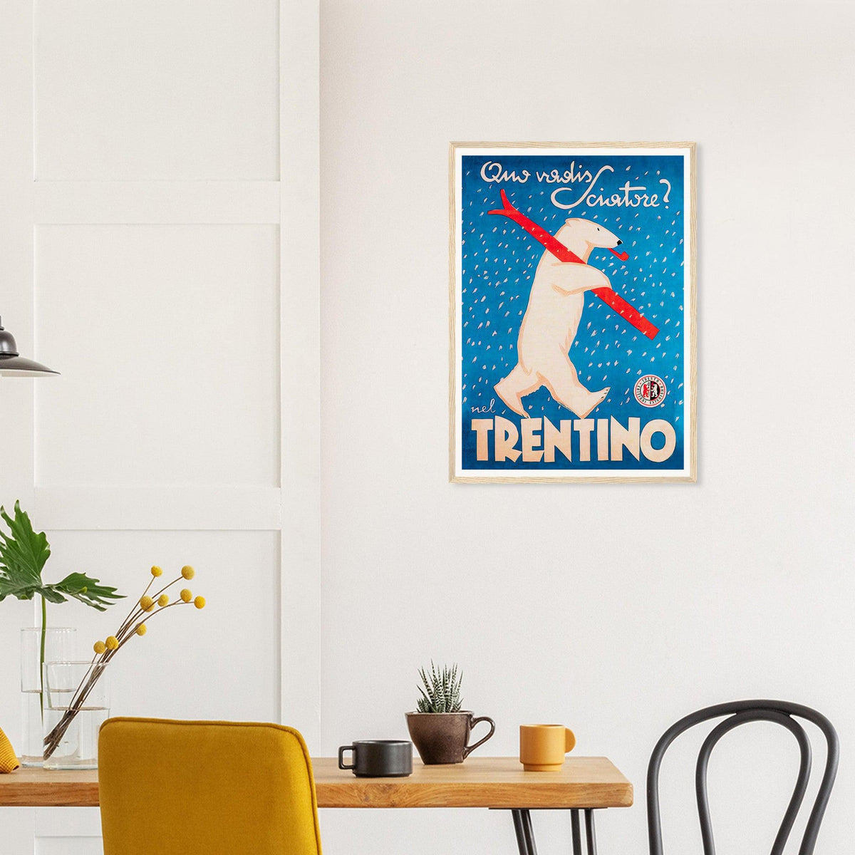 Trentino Polar Bear with Skis Vintage Advertising Poster in a styled interior