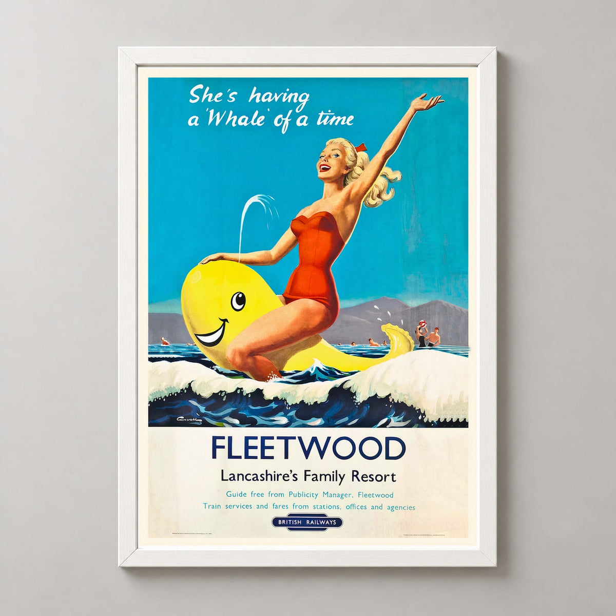 Fleetwood Lancashire's Family Resort England Vintage Travel Poster — realistic white frame studio view