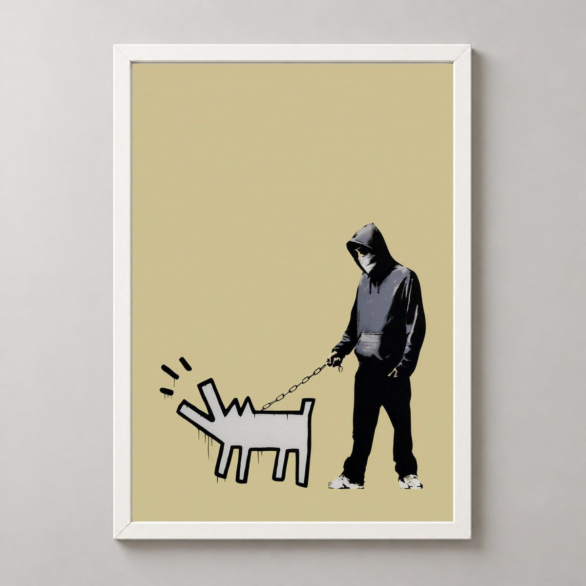Banksy Choose Your Weapon (Gold), 2010 — realistic white frame studio view