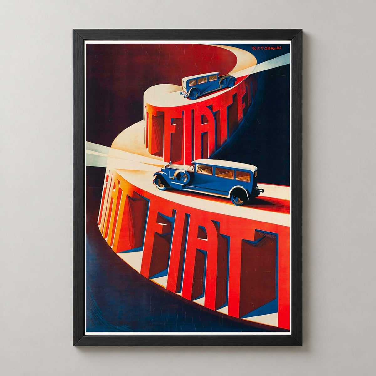 French Vintage Car Poster - Classic Advertisement Art for Home & Office — realistic black frame studio view