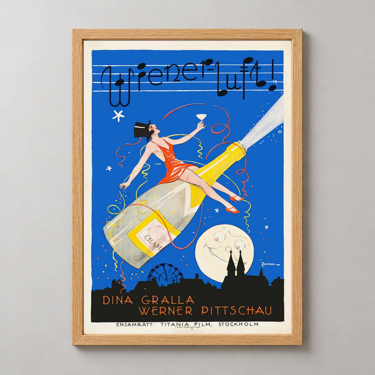 The Ballet Archduke, Wiener Luft (1926) Austrian Silent Film Vintage Movie Poster — realistic natural wood frame studio view