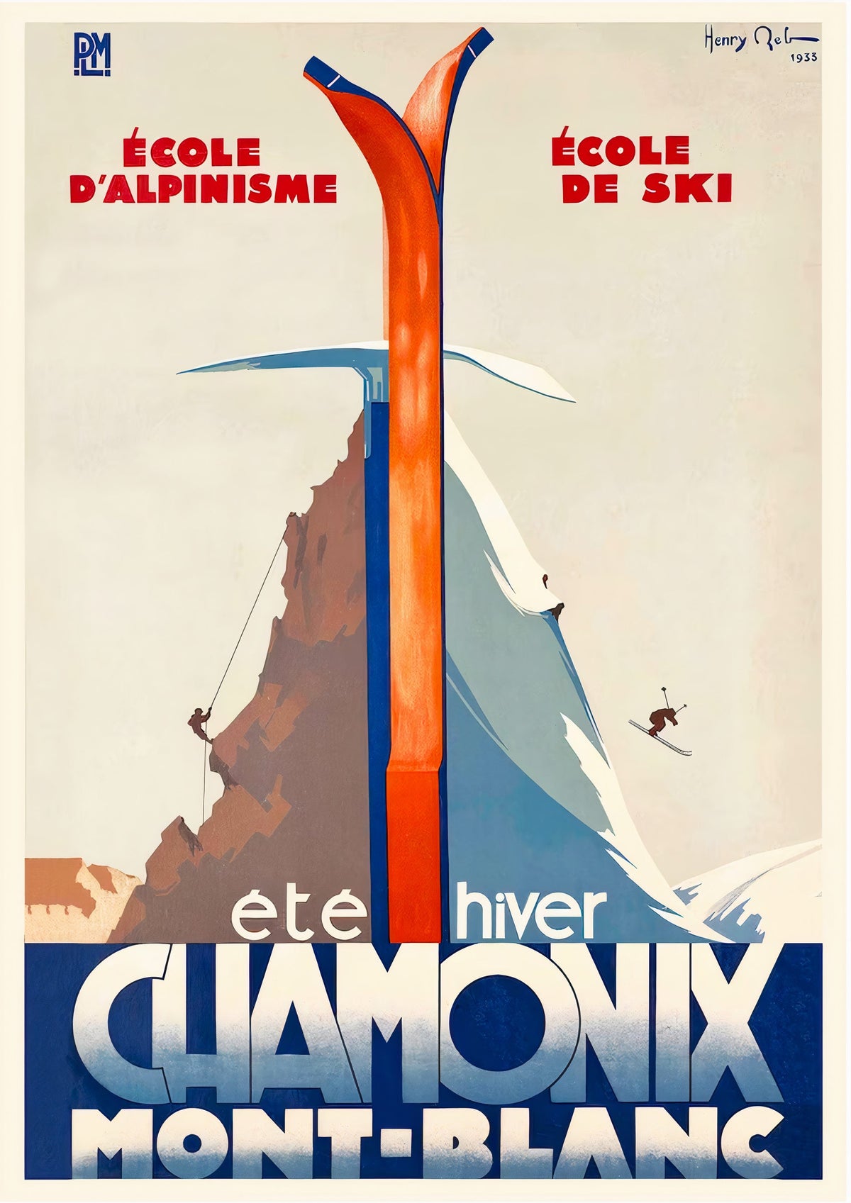 Summer and Winter Sport Chamonix Mont Blanc France Vintage Ski Poster — poster only, complete unframed artwork