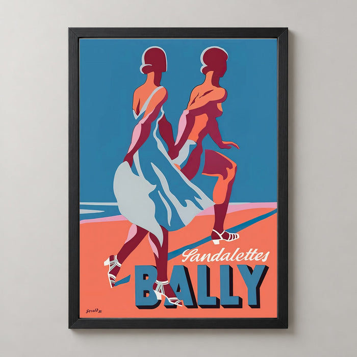 Bally Sandalettes Vintage-Werbeplakat – elegante Modekunst der 1950er Jahre