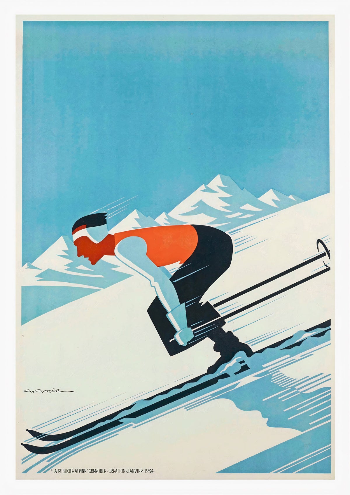 Grenoble Vintage Ski Poster - Vintage France Art Print — poster only, complete unframed artwork