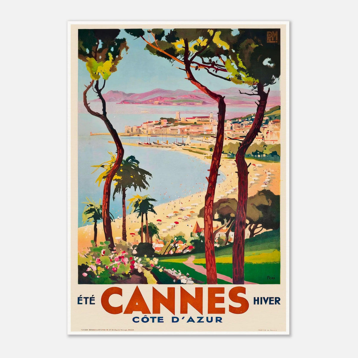 French Vintage Travel Poster - Cannes Côte d'Azur, France