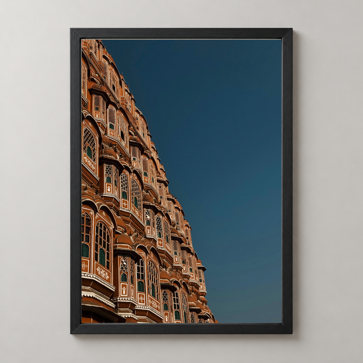 Hawa Mahal Jaipur - Architectural Marvel Art Print — realistic black frame studio view