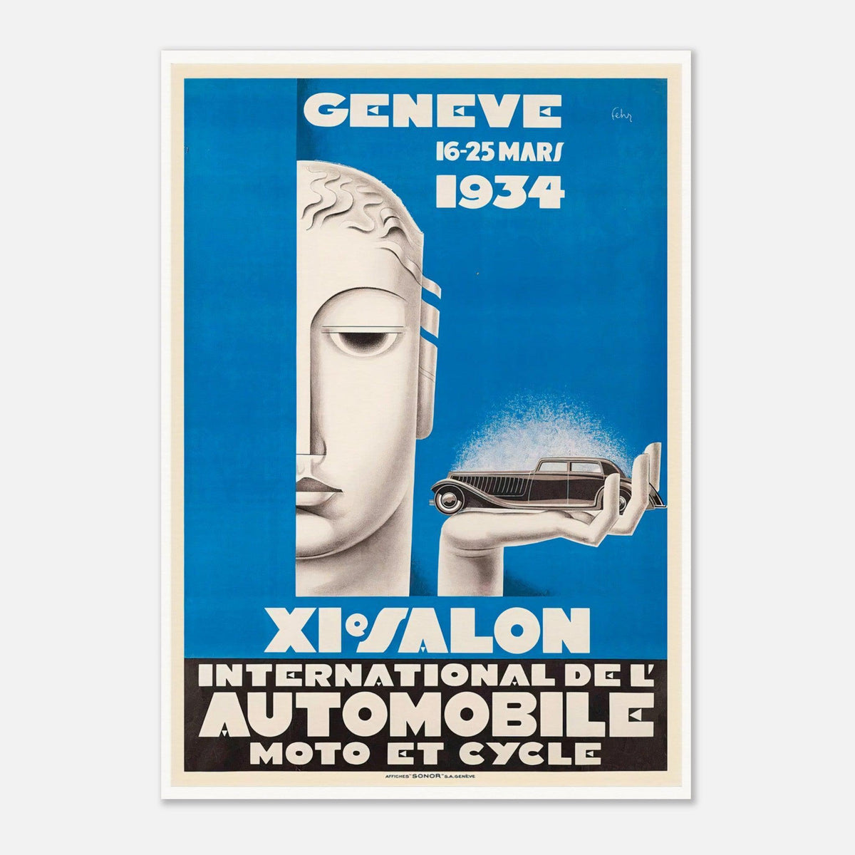 XI International Motor Show Geneva 1934 Switzerland Vintage Advertising Poster