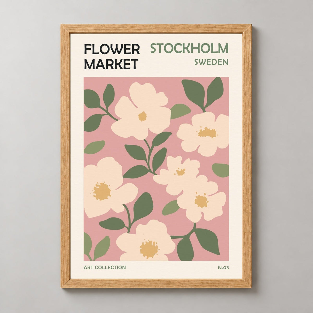 Flower Market Stockholm — realistic natural wood frame studio view