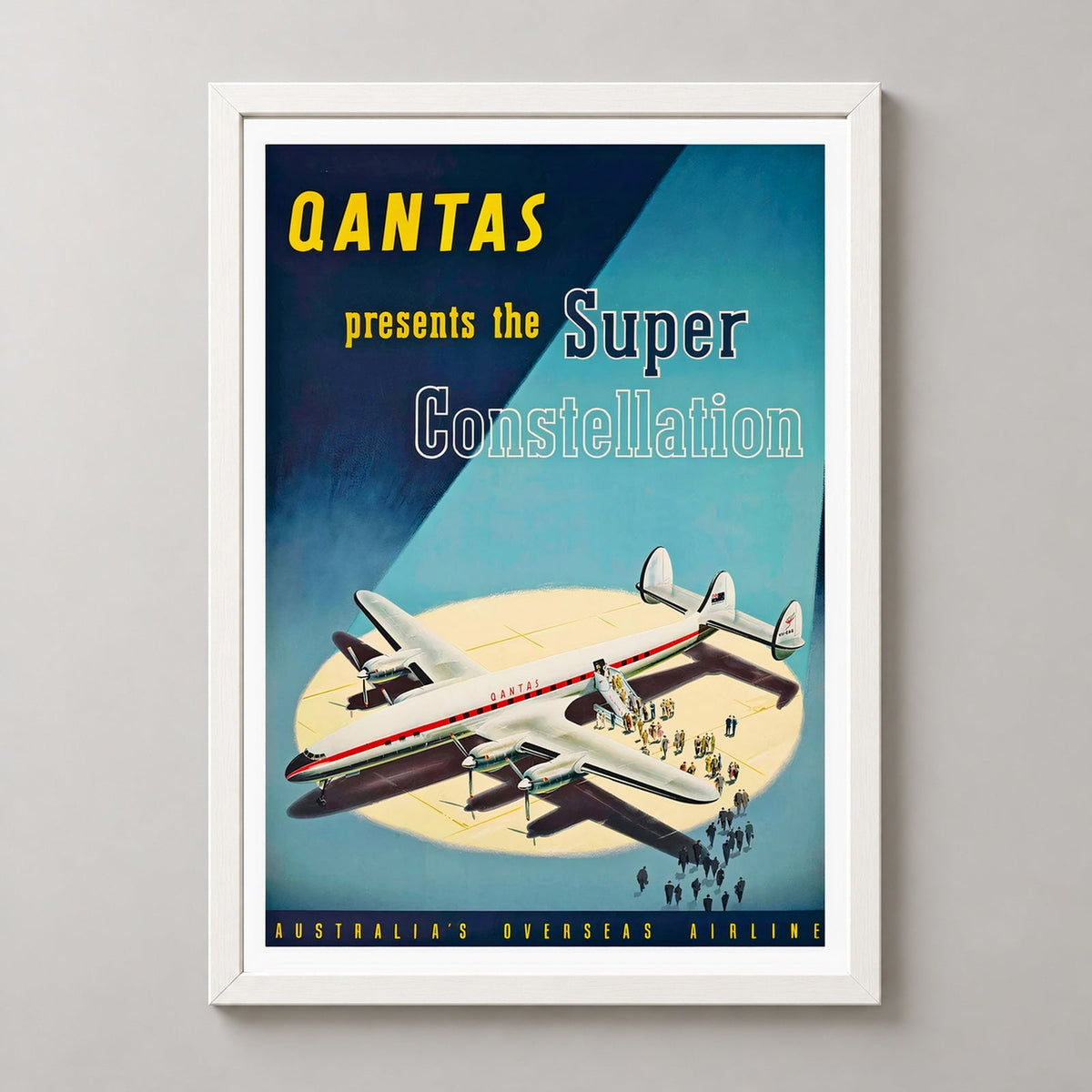 Australian Vintage Airline Poster - Iconic Art Print — realistic white frame studio view