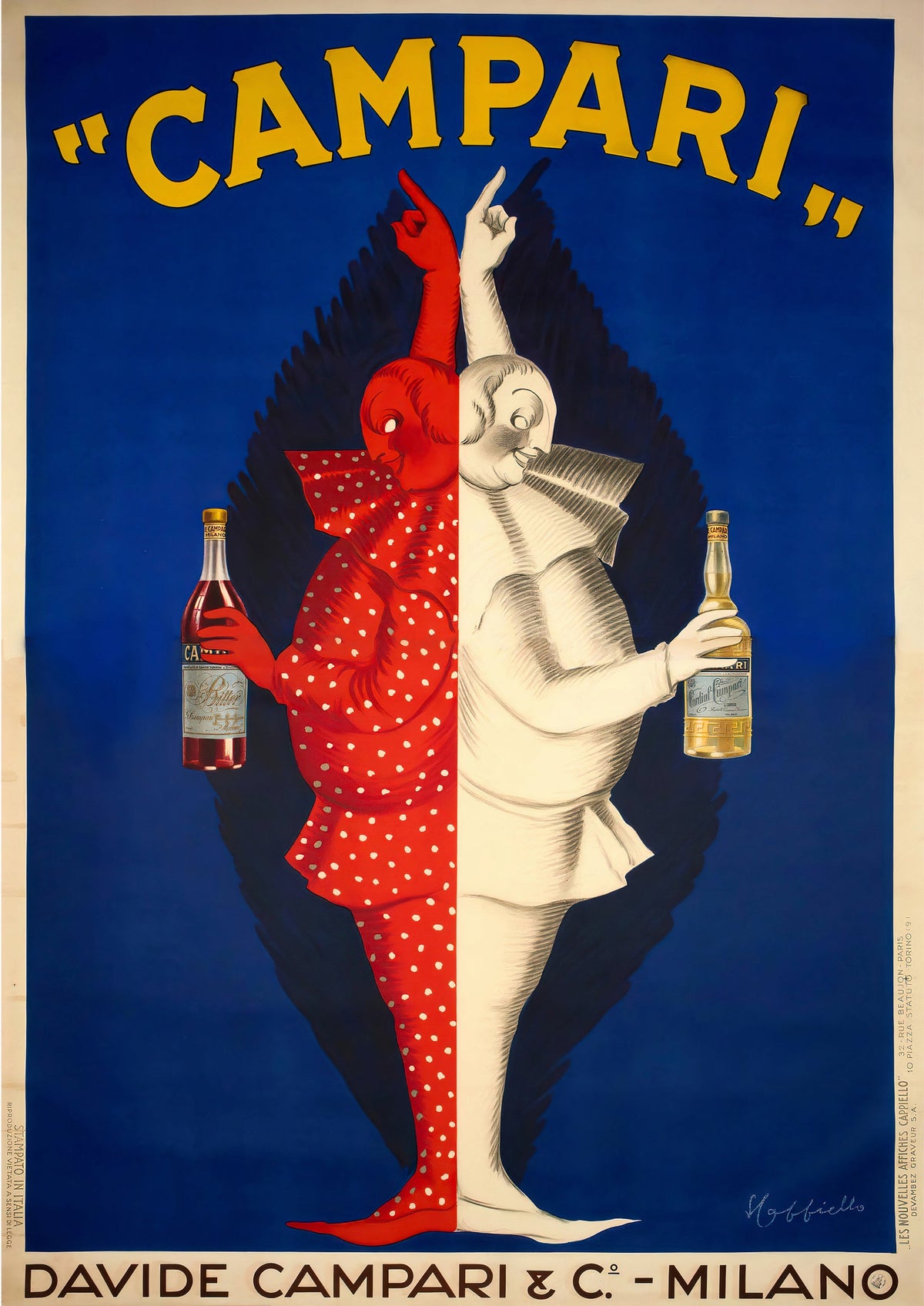 Davide Campari Clowns Red and White Art Nouveau Poster — poster only, complete unframed artwork
