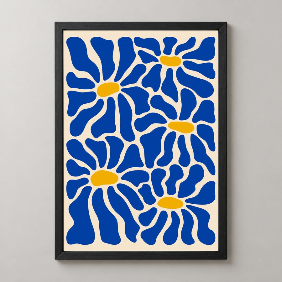 Blue Flowers - Matisse Inspired Print | Abstract Collection — realistic black frame studio view