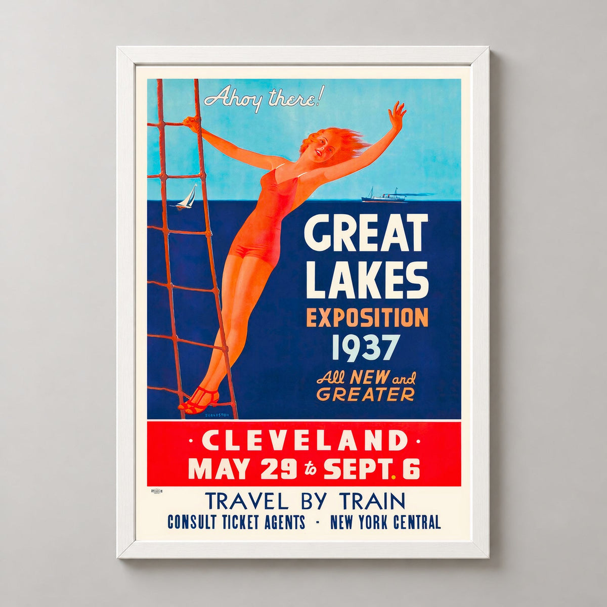 Great Lakes Exposition 1937 Cleveland Vintage Travel Poster — realistic white frame studio view