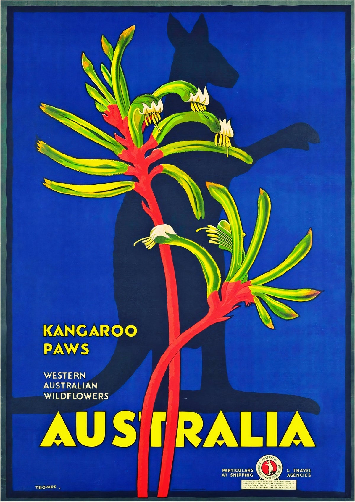 Western Australian Kangaroo Paws Vintage Travel Poster — poster only, complete unframed artwork