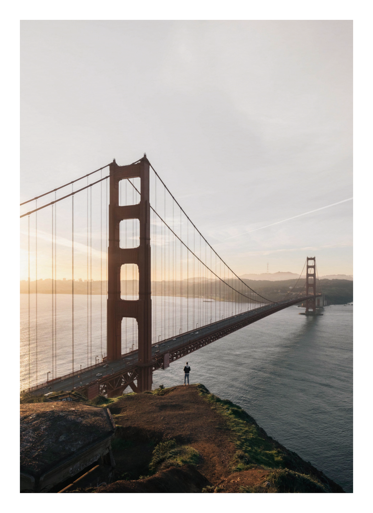 Golden Gate Bridge at Sunset - Captivating Landscape Art Print — poster only, complete unframed artwork with white border