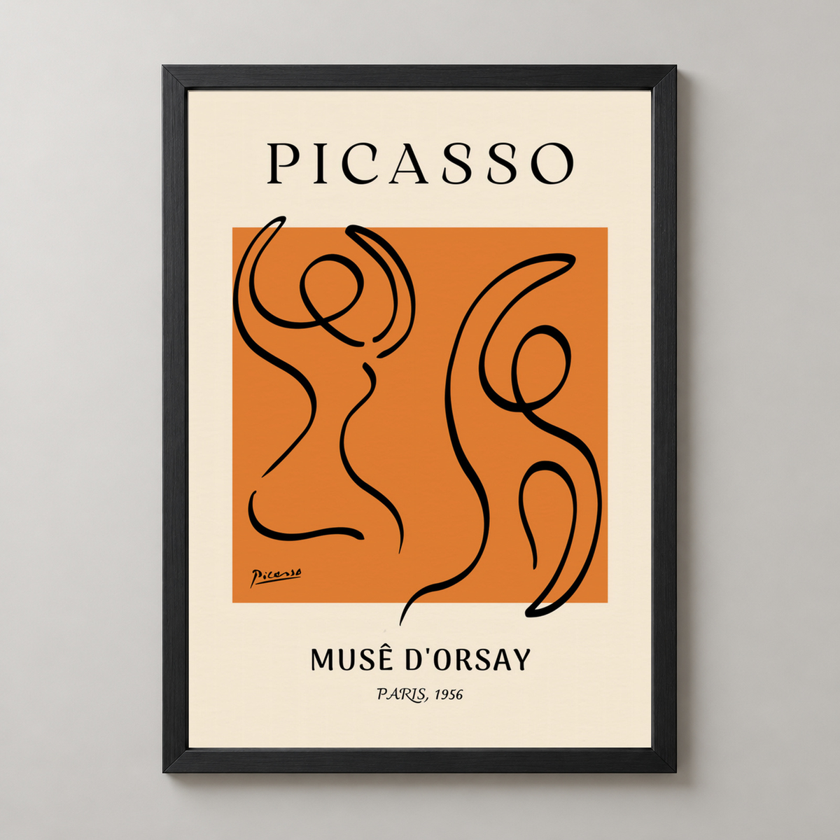 Picasso's Elegant Line Art - Musee d'Orsay 1956 Print — realistic black frame studio view