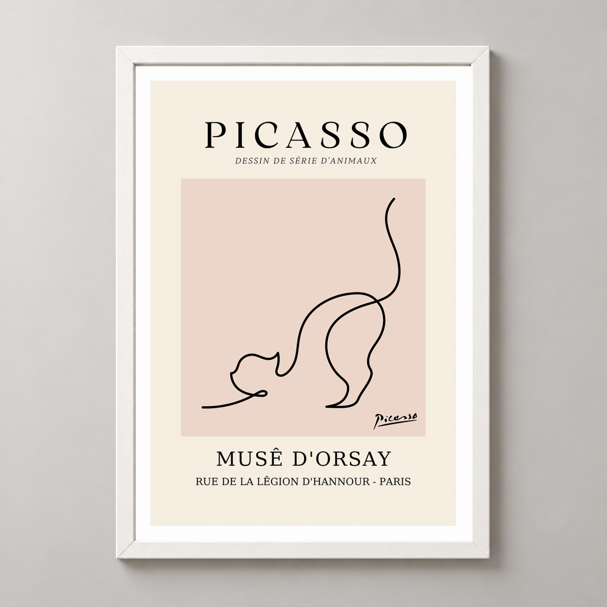 Picasso's Lively Cat Illustration Art Print - Museé d'Orsay — realistic white frame studio view